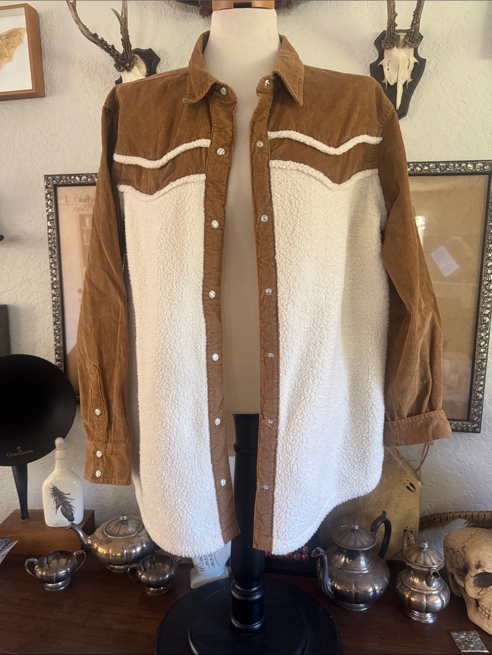 Wrangler Brown and Cream Western Button-Down Shirt Jacket